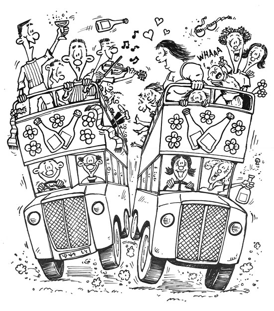 'Love Bus' cartoon for event organisers newsletter