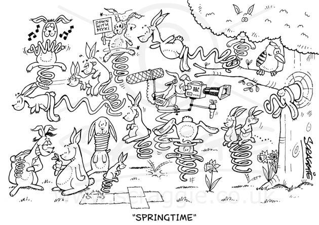 Rabbits in spring cartoon