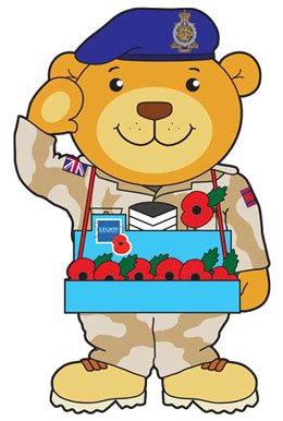 Cartoon Royal British Legion poppy bear 